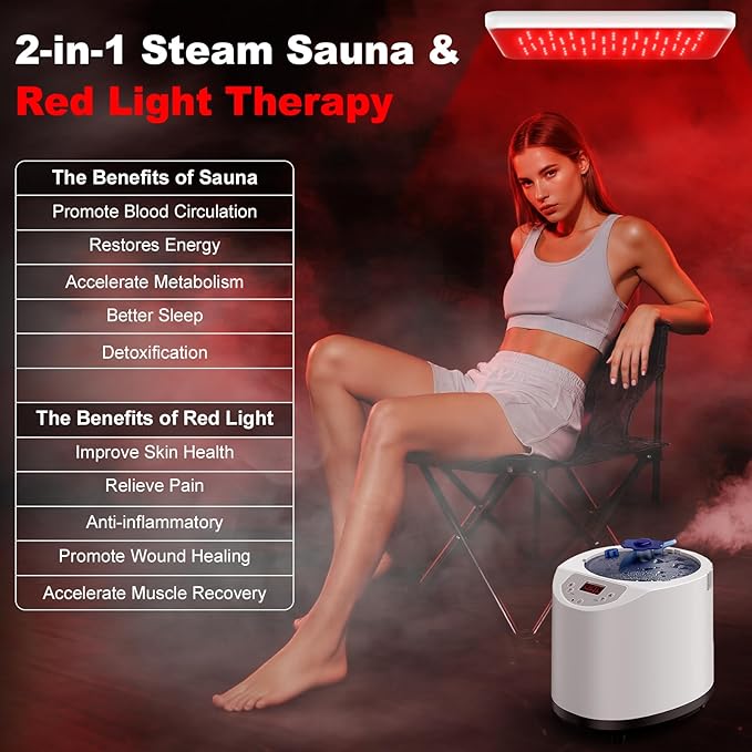 I-THERA-U XL Infrared Sauna Box with True 660 & 850nm Red Light Therapy Lamp, Portable Red Light Sauna for Home, Full Body Steam Tent with 3L 1200w Steamer, 15 Levels Heat, Chair, Remote