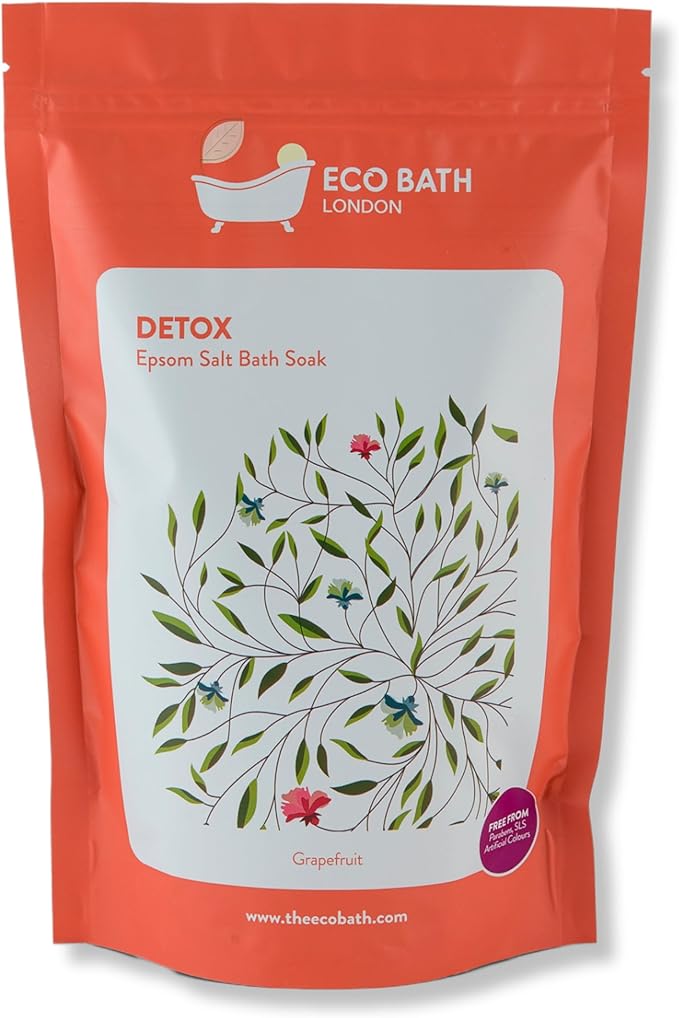 Eco Bath London Detox Epsom Salt Bath Soak – Pouch 2.2 LB (1kg) | Made in UK | Magnesium Bath Salt with Grapefruit Essential Oil | Epsom Salts for Detox and Skin Care