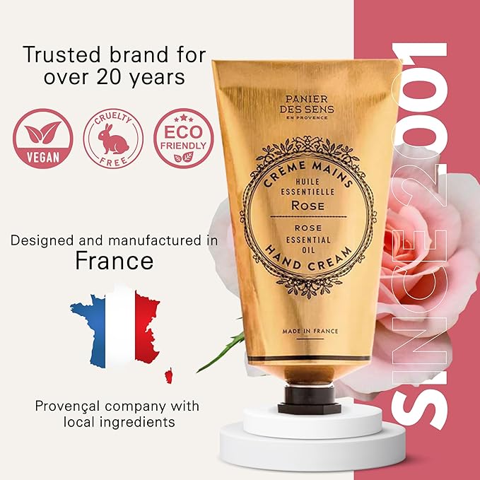 Panier des Sens – Rose Hand Cream – Moisturizing Hand Lotion for Dry Skin – Premium French Hand Cream, Softening Care for Women, 97% Natural Ingredients, 2.5 Fl Oz