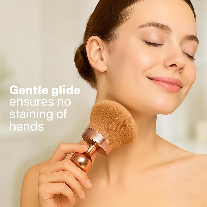 Kabuki Self Tanner Brush – Round Dome Blending Brush for Face & Body, Palm-Grip Applicator for Smooth, Streak-Free Tan | Soft Synthetic Bristles, Washable & Reusable (Gold)