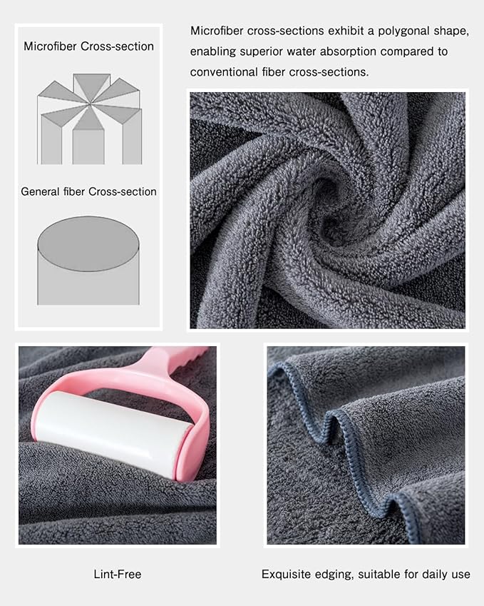 sakano Microfiber Bath Towel Set Ultra Soft Absorbent Speedy Drying Fade Resistant, 4 Bath Towels and 4 Hand Towels, Perfect for Family Bathroom, Gym, and Spa Use - Dark Grey