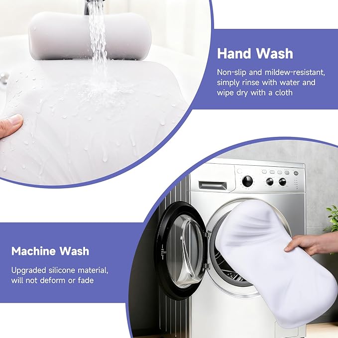 Silicone Bath Pillow, Upgraded Bath Pillows for Tub, Adjustable Height Bathtub Pillow for Head and Neck, 4D Luxury Tub Pillow Skin-Friendly Large Suction Cups Stability, Spa Relaxation-White