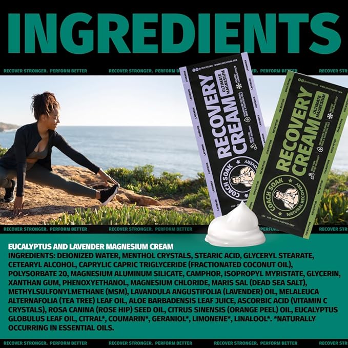 Coach Soak Magnesium Lotion Trial Absorbing Magnesium Chloride & MSM Cream for Athlete Recovery - 0.04 lb (2 Pack) - Eucalyptus & Lavender