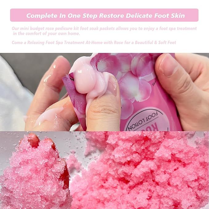 Rose Jelly Pedicure Kit Foot Soak Set - Foot Spa Soak Salt Scrub Intensive Softening Exfoliating Moisturizing,Mud Mask,Urea Cream Lotion for Women and Men,Spa Gift for Pedicure