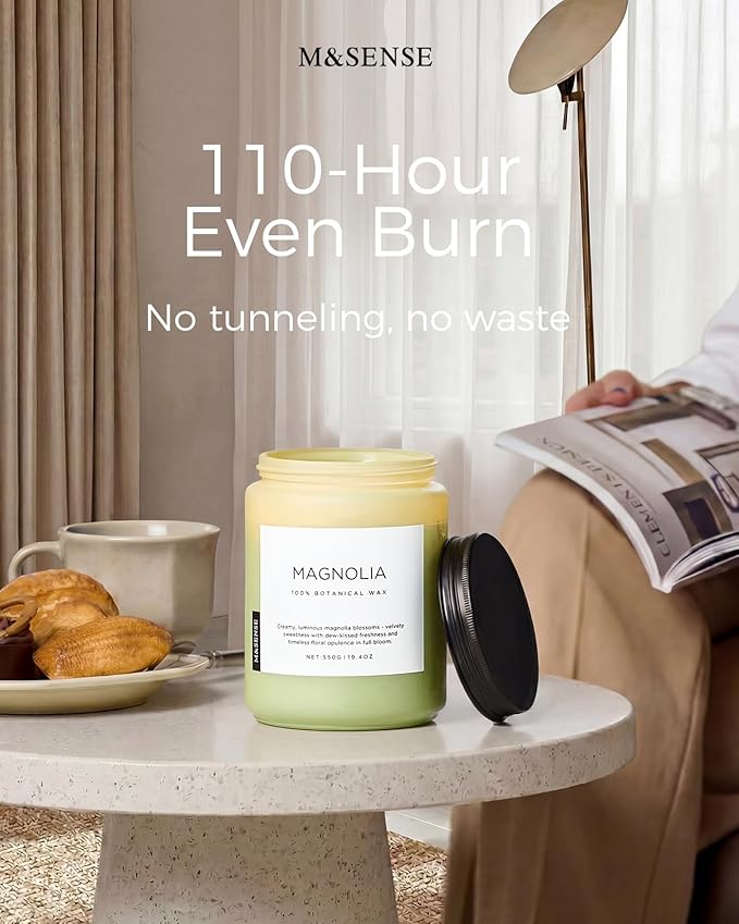M&SENSE Magnolia Jasmine Romantic Scented Candle, 19.4oz 110 Hours Long Lasting Clean Non Toxic All Natural Soy Wax Candle for Relaxing & Stress Relief, 2 Wick Home Fragrance Gifts for Home Decor