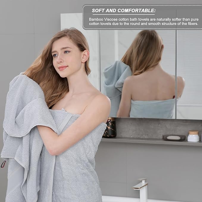 Aibaser Bath Towels - Natural, Ultra Absorbent Towels for Bathroom, Travel, Gym, Shower and Spa (2 Piece Set) (Light Grey, 35 in x 70 in)