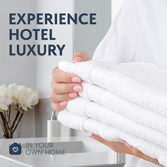 Luxury White Hand Towels - Soft 100% Turkish Cotton | Highly Absorbent Hotel spa Bathroom Towel Collection | 16x30 Inch | Set of 6