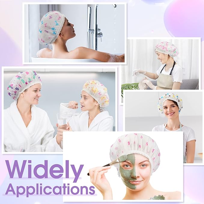 20 Pcs Reusable Plastic Shower Caps for Women, Bulk Waterproof Shower Caps Bath Hair Bonnets with Elastic Band Assorted Colors for Home, Salon & Spa