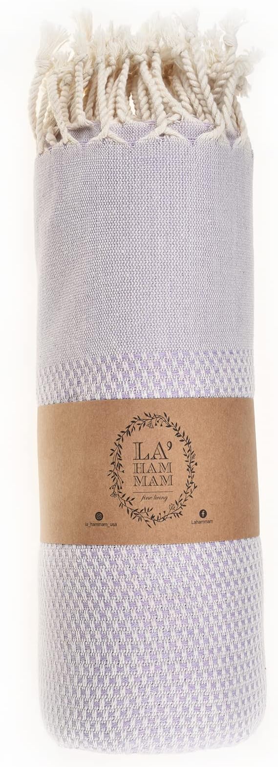 Beach Towel | Cotton Beach Towels, Easy to Carry, Sand Free, Highly Absorbent, Quick Dry, Turkish Towels for Travel Camping Bath Sauna Beach Gym Pool Yoga SPA by Lahammam, Akasya, Lilac