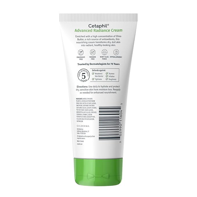 Cetaphil Advanced Radiance Cream with Shea Butter, 6 oz, For Dry, Dull Skin, More Radiant Skin, 48 Hour Hydration, All Skin Tones & Types, Hypoallergenic, Fragrance Free