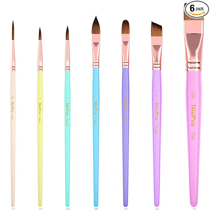 Nicpro 7pcs Face Paint Brush Set, Aesthetic Pastel Artist Paintbrushes for Body Face Painting, Acrylic Watercolor Oil Gouache, Professional Paint Brushes for Halloween Cosplay Party Makeup Kit