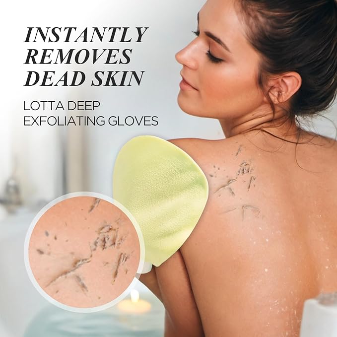 LOTTA Deep Exfoliating Mitt 2pcs - Body Scrub Korean Gloves for Dead Skin Removal & Keratosis Pilaris Treatment - Improve Skin Tone, Body Exfoliator for Shower & Skincare Routine