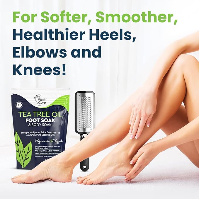 FOOT CURE Exfoliator & Callus Remover Pedicure Set – Care Kit Includes File for Dead Skin, Tea Tree Oil Soak Salts, Urea Cream 40 Percent Removal Gel Made in USA, 4 Piece
