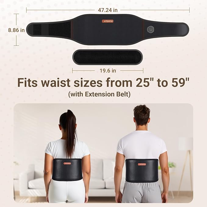 Comfytemp Far Infrared Back Heating Pad for Lower Back, FSA Eligible HSA 50 Tourmaline Natural Stones Deeper FIR Heated Waist Belt, 6 Heat 8 Timer, Birthday Gifts for Mom Dad(No Massage or Battery)
