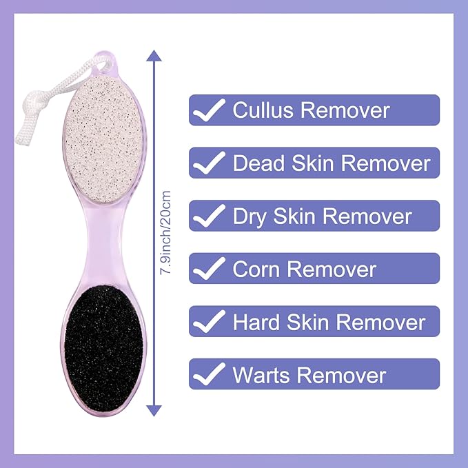 2-Pack 4 in 1 Pedicure Tool Callus Remover - Foot Scrubber with Pumice Stone, Cleaning Brush, Metal Rasp & Sandpaper for Dead Skin and Shower (Lilac and Blue)