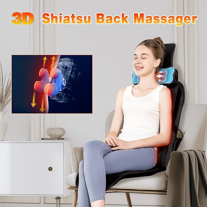Shiatsu Back Massager with Heat, Massage Chair Pad for Full Back, Chair Massager with Neck Support Suitable for Office/Home/Father/Mother