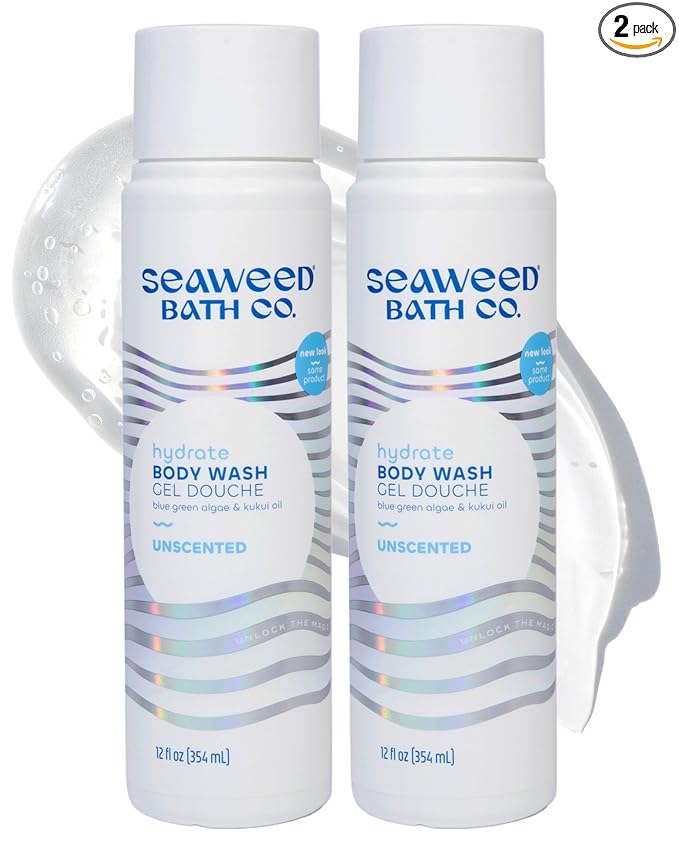 Seaweed Bath Co. Hydrate Body Wash - Unscented | Foaming Shower Gel Cleanser with Natural Ingredients | Fragrance Free and Gentle | Good For Sensitive Skin | 12 oz (Pack of 2)