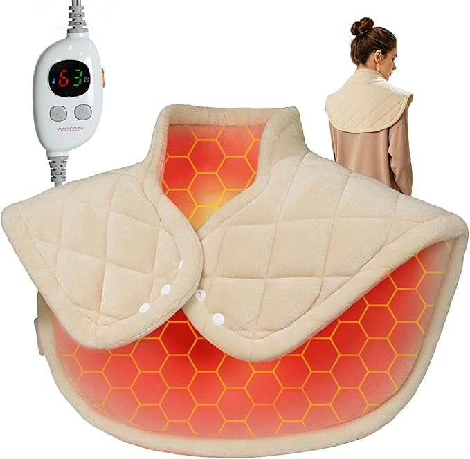 GOTCOZY Heating pad for Neck and Shoulders Pain Relief-Heat Wrap pad with Deep Penetrating Heat, 3H Auto Shut Off, 6 Heat Settings, 22"x23" Size, Ideal Gift for Women, Men, Elderly (Beige)