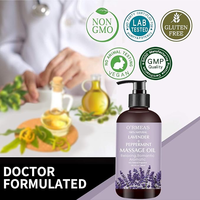 Massage Oil with Lavender and Peppermint Massage Oil for Skin Moisturizing Body Oil Lavender Oil for Men and Women 10.2 fl.oz