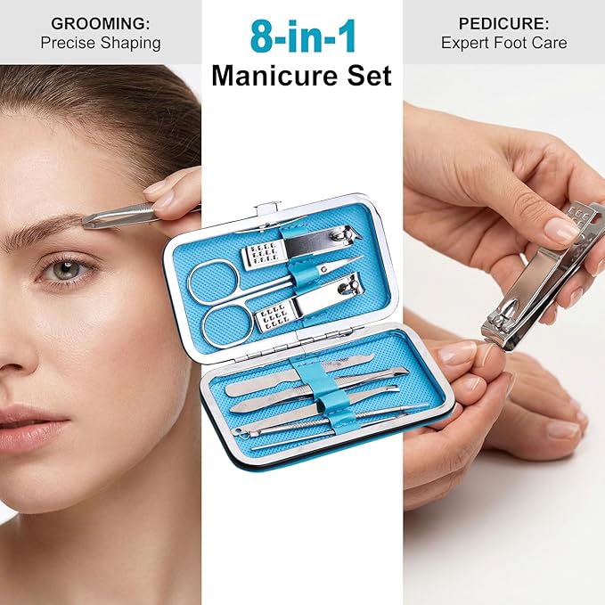 Manicure Set Bulk, Nail Clippers Kit Stainless Steel Fingernail Clippers Set, Sturdy Nail Tip Cutter Trimmers Professional Grooming Toenail Clippers Personal Pedicure Kits Gift (12 Pack 8 in 1)