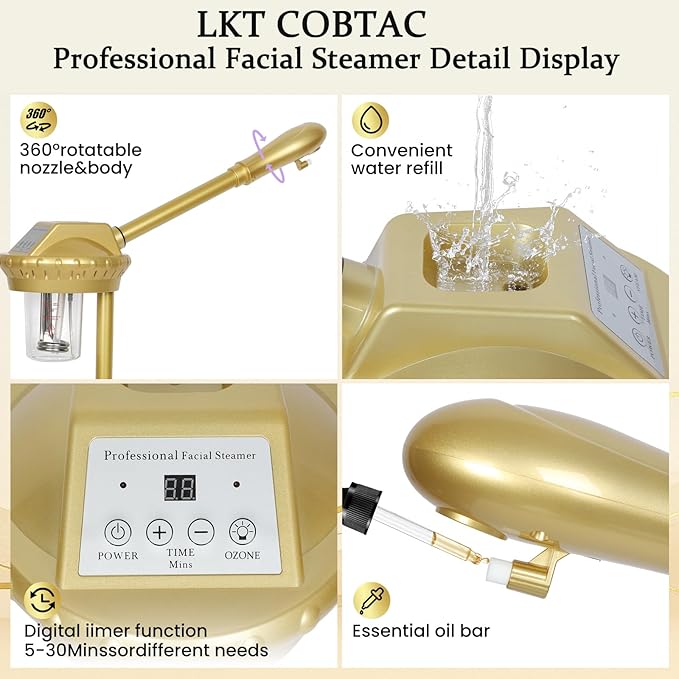 Professional Facial Steamer on Wheels,Gold Ozone Steamer for Face with 30-Minutes Timer,Spa Face Steamer for Deep Facial Cleansing (FS-03, 21-Gold)