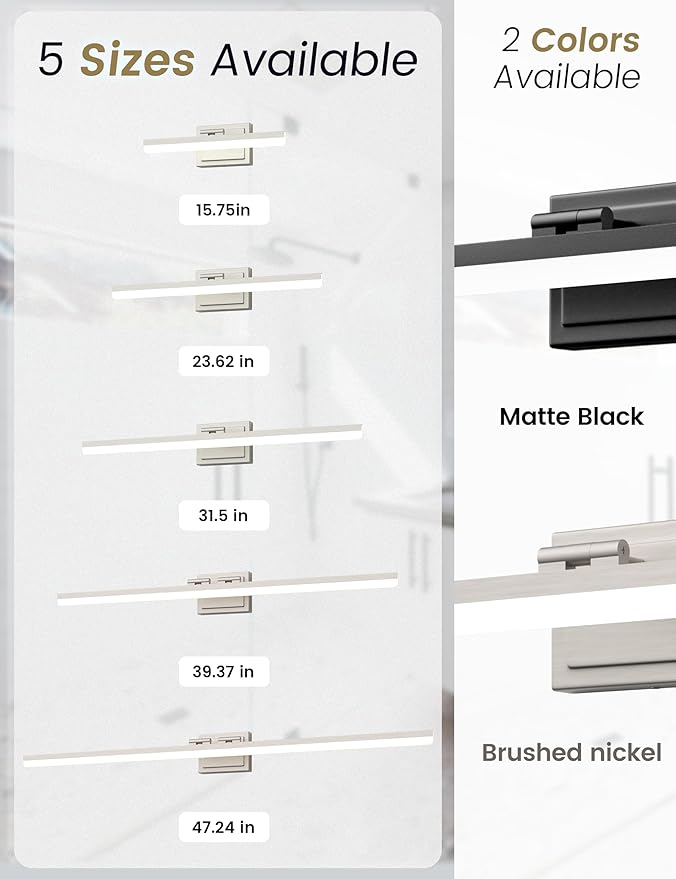 VOLISUN Modern Bathroom Vanity Light 15.7 inch, Rotatable, 20W Dimmable 5CCT Led Bathroom Light Fixture Over Mirror, Brushed Nickel Bar Vanity Light for Bathrooms Mirror Restroom-ETL Certificated