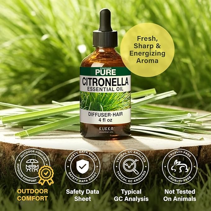100% Pure Citronella Oil - 4 Fl Oz Citronella Essential Oil for Hair, Skin, Diffuser, Aromatherapy & DIY Soap Making Scent