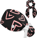 Ethnic Aztec Pattern Adjustable Scrub Cap Hat with Button, Working Hat Sweatband with Bow Hair Scrunchy for Woman
