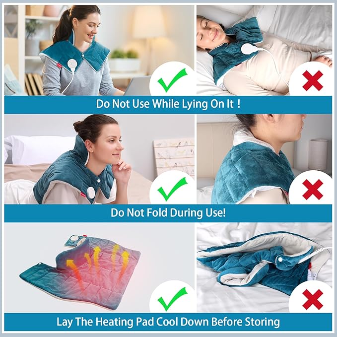 Comfytemp Heating Pad for Neck and Shoulders and Back, 2.6lb Weighted Electric Heating Pads FSA Eligible, Mothers Day Gifts for Mom Women Her, HSA Large Heated Wrap - 9 Heat Settings & 11 Timers, Blue