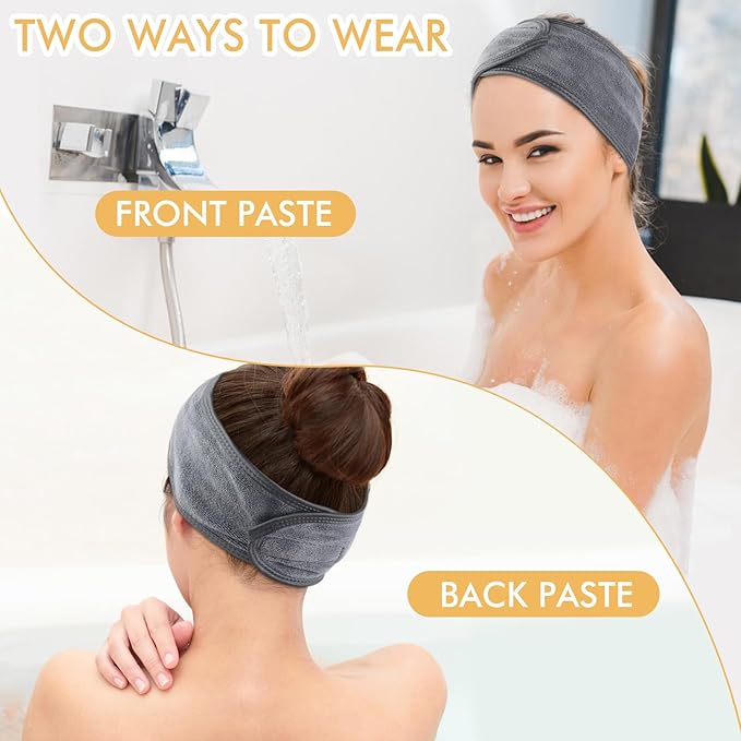 SINLAND Spa Headband for Women 6 Counts Adjustable Makeup Hair Band with Magic Tape,Head Wrap for Face Care, Makeup and Sports