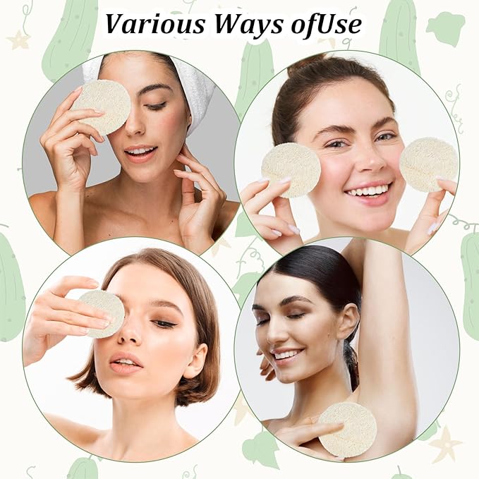 Nogeqi 20 Pcs Natural Loofah Sponge Pads for Washing Face, Exfoliating Body Face Scrub Pads for Makeup & Dead Skin Masks Removal, Exfoliating Face Pad for Women Men Cleansing Skin(2.17 Inch)