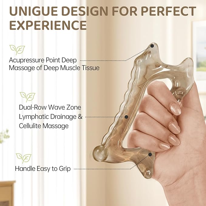 6-in-1 Resin Body Gua Sha Facial Tools - Lymphatic Drainage Tool, Face Gua Sha Tool & Acupressure Tool - Body Guasha Tool, Trigger Point Massage Tool Fascia &Cellulite Massager(Amber)
