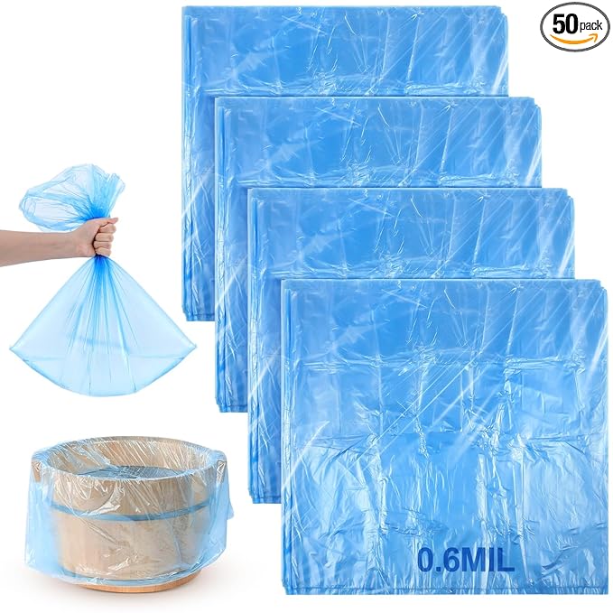 AmazingSpark 50 Pcs Blue Disposable Foot Bath Liners Heavy Duty Thickening Plastic Portable Foot Tub Liner Large Pedicure Spa Bags for Hotel Home Use 25.6 x 21.6 Inches