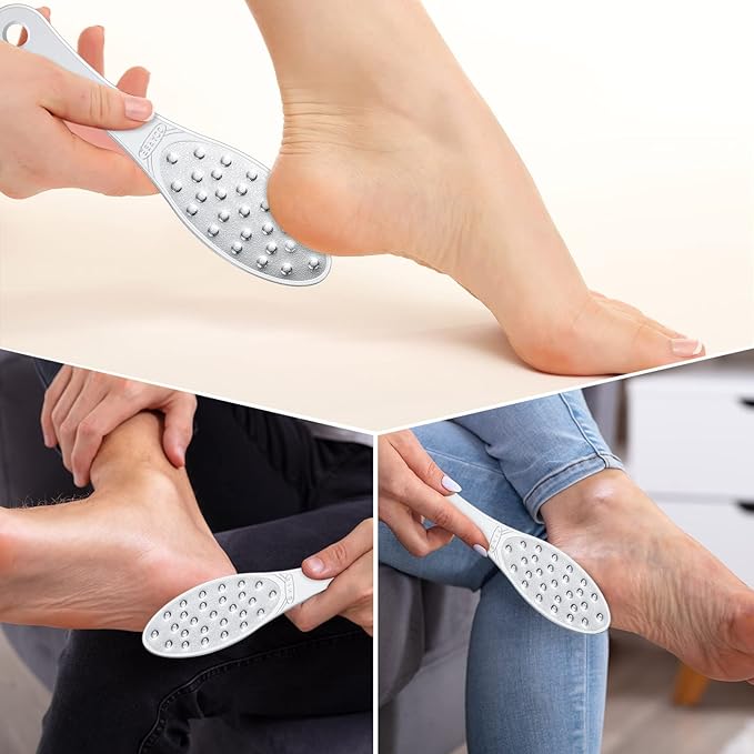 4 Pcs Stainless Steel Foot File Callus Remover Double Sided Metal Foot Rasp Scrubber for Wet or Dry Skin Professional Pedicure Tool for Hard Skin & Cracked Heels, Easy to Clean (Classic Style)