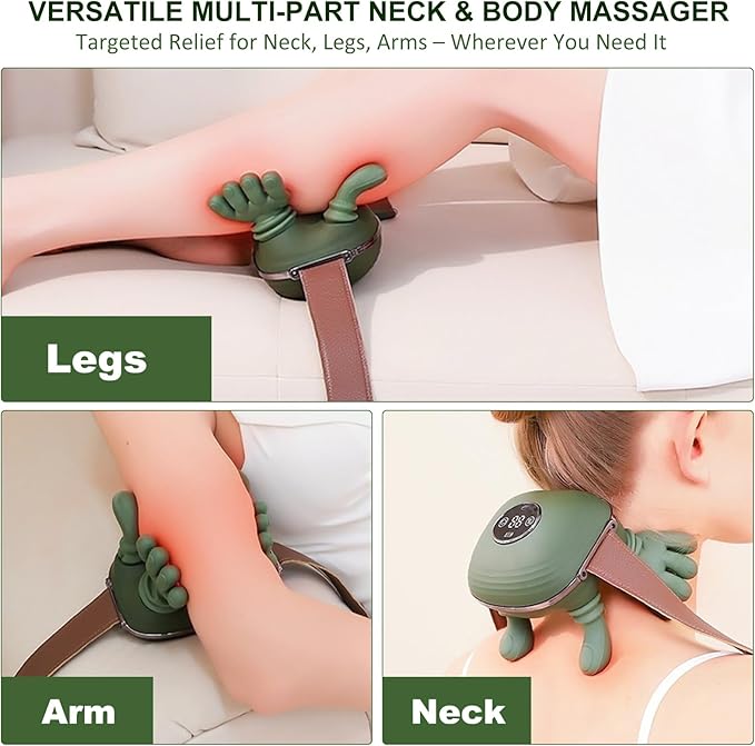 Neck Massager with Heat, Bionic Shiatsu Neck and Shoulder Massager with 4D Kneading Fingers, LCD Display & Adjustable Intensity, Heated Neck Massage Device Simulates Real Palm to Relax Muscle Tension