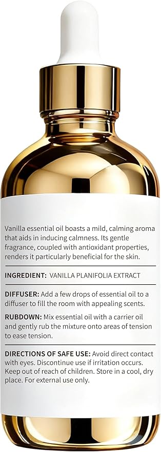 100% Pure Vanilla Essential Oil, 4 Fl Oz, Vanilla Oil for Diffusers, Home Fragrance & Aromatherapy, Essential Oils for Diffusers for Home & Skin & Home Care, Candle Scents for Candle Making