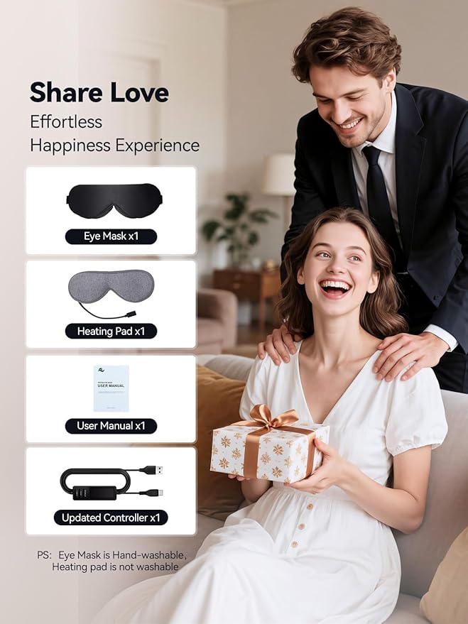 USB Heated Eye Mask for Dry Eyes & Tired Eyes, Warm Compress Therapy with Adjustable Heat & Timer – Soft Relaxation Mask for Puffiness, Dark Circles, Sleep & Eye Strain Relief