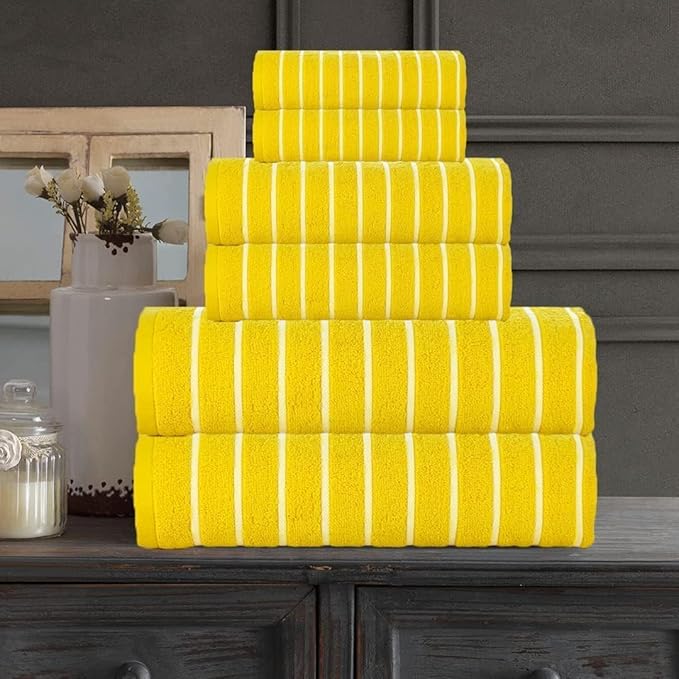 CASA COPENHAGEN Ecstatic 6Pcs 100% Egyptian Cotton Large Designer Towels Gift Set- Butter Yellow, 600GSM, 2Bath 2Hand 2Washcloths, Bath Towels for Bathroom Set for Women & Men