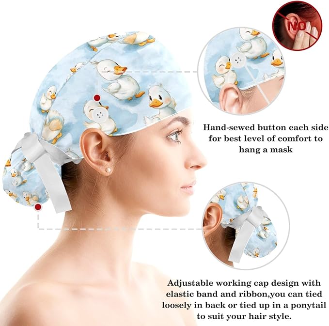 Scrub Cap, Nurse Hat, Surgical Cap with Hair Scrunchy