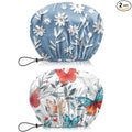 2 PCS Shower Cap Waterproof Double Layer Elastic Adjustable Reusable Hair Bath Caps for Girls Women Cute Aesthetic-Butterfly Flowers