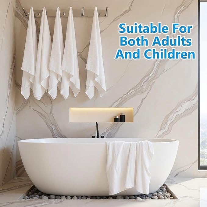 SmoothNovelty 8 Pack Microfiber Bath Towels Bulk 27'' x 60'' Oversized Beach Towel Highly Absorbent Extra Large Soft Drying for Shower Pool Salon Sauna Bathroom Gym Party (Simple,White)