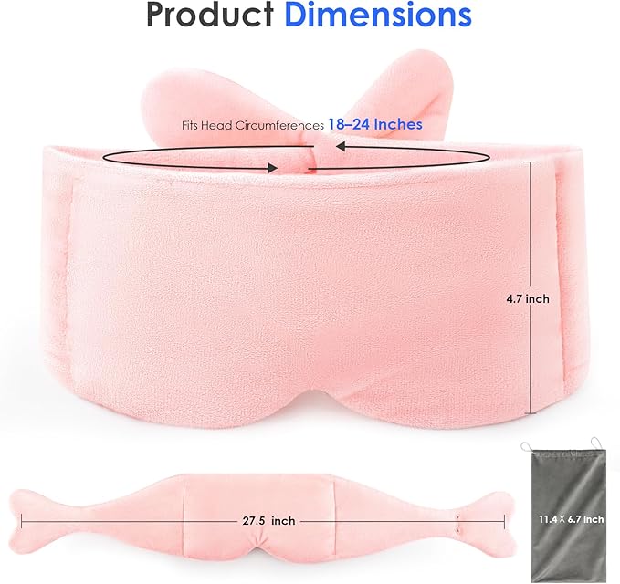 Weighted Eye Mask for Sleeping, Soft Minky Sleep Mask for Side Sleeper with Adjustable Buckle, 100% Blockout Design, Ideal for Meditation, Relaxation and Travel, Includes Storage Pouch (Pink)