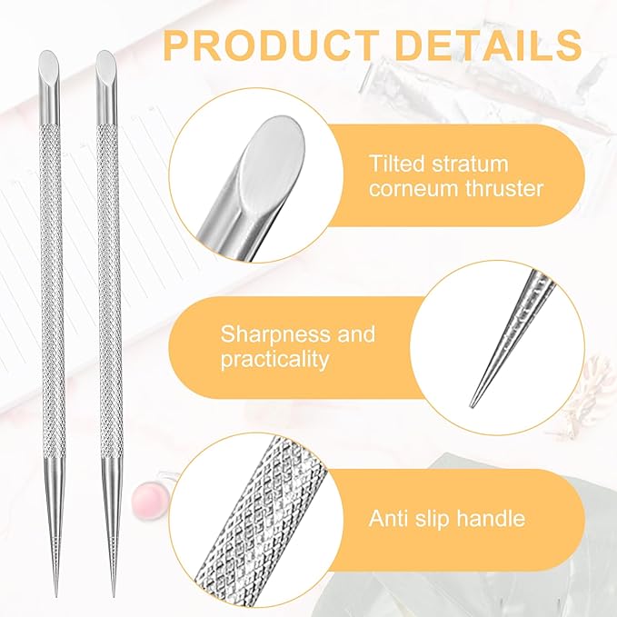 2 PCS Nail Cleaning Cuticle Stick, Stainless Steel, Cuticle Pusher Remover Dead Skin Polish Peeler Cutter, Professional Pedicure Nail Art Care Portable Nails Cleaning Tool for Fingernails Toenails
