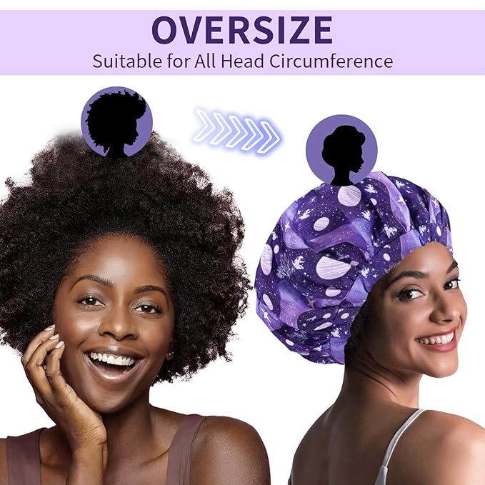1 PCS Shower Cap, Double Layer & Adjustable Bathing Cap for Shower, Extra Large Reusable Hair Cap for Women, Waterproof Exterior & EVA Lining, Oversized Design for All Hair Lengths/Style
