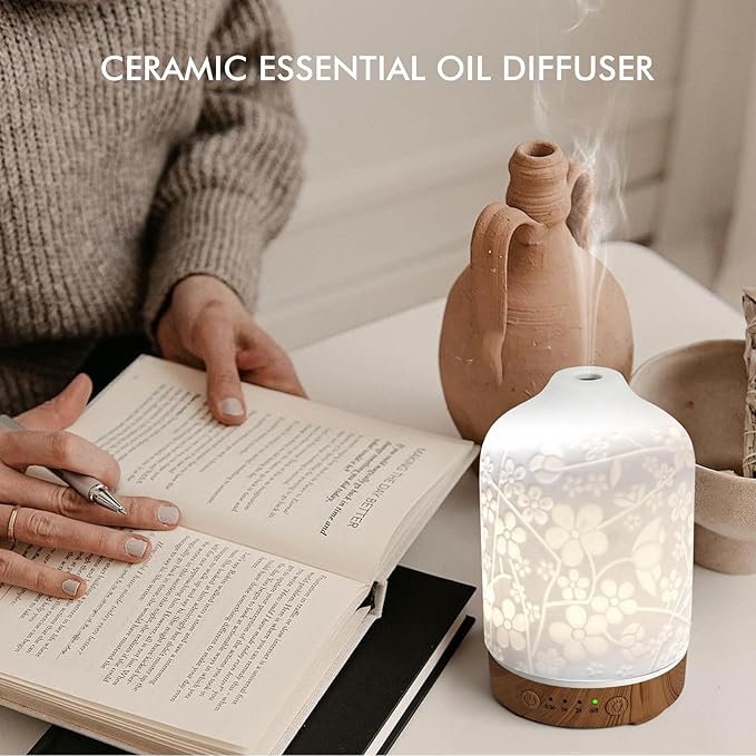 Essential Oil Diffuser Diffuser -Aromatherapy Diffuser for Essential Oils with Timer and 7 Colors LED Light Ultrasonic Diffuser with Auto Shut-Off, Home Office Decor&Gift (Blossom-150ml)