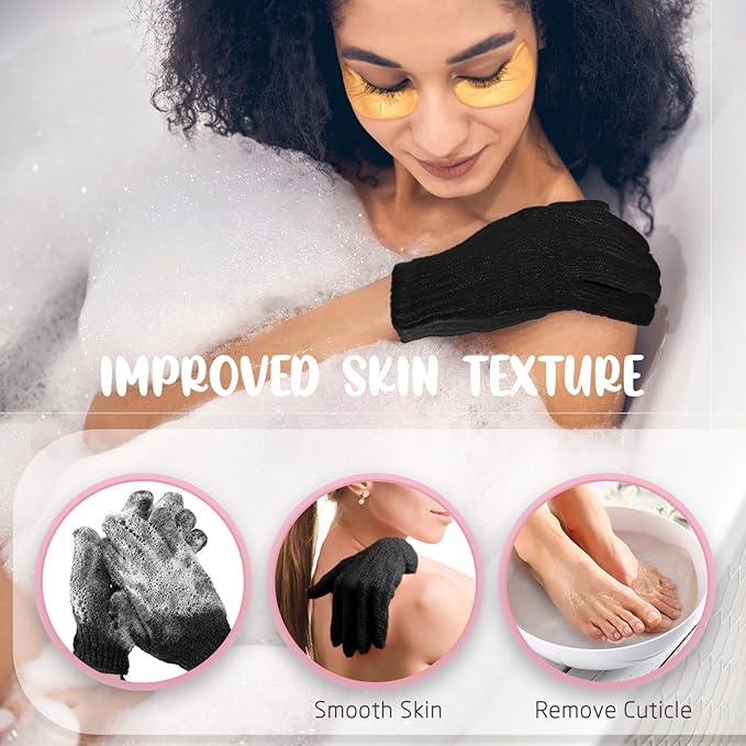 Didaey 104 Pcs Exfoliating Glove Bulk Shower Gloves with Hanging Loop Exfoliating Body Scrubber Dead Skin Remover for Body Bath Beauty Spa Massage Scrubs Men Women Bathing(Black)