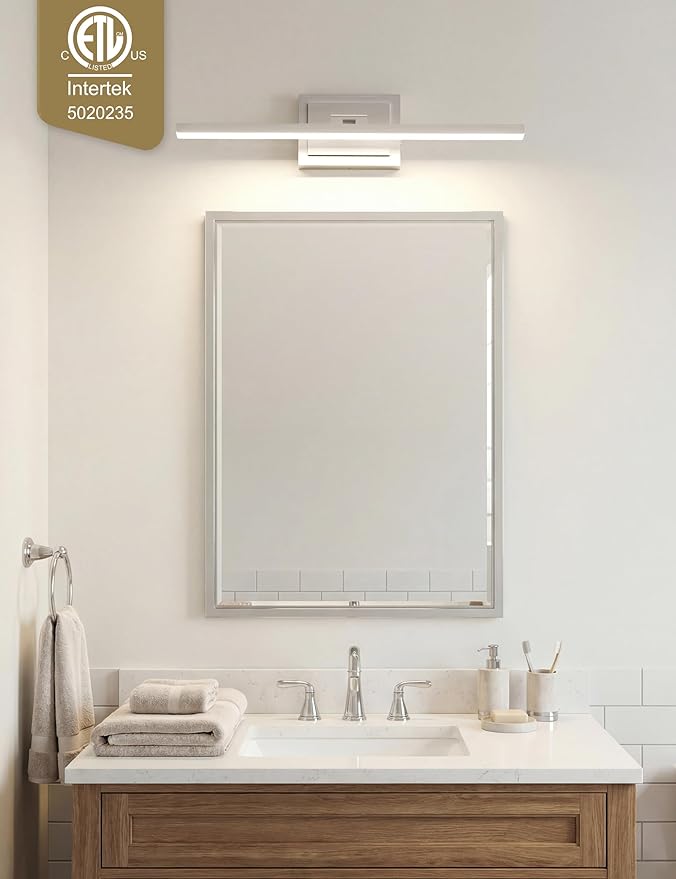 VOLISUN Modern Bathroom Vanity Light 24 inch, Rotatable, 14W Dimmable 5CCT Led Bathroom Light Fixture Over Mirror, Brushed Nickel Bar Vanity Light for Bathroom Mirror Restroom-ETL Certificated