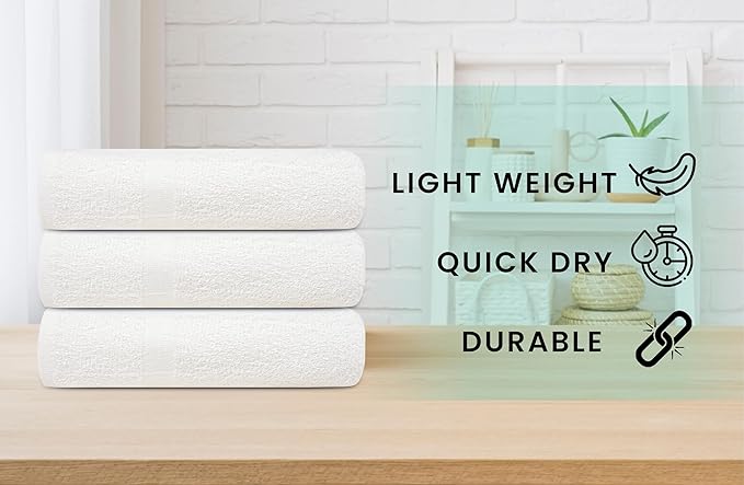 ZUPERIA White Bath Towels Bulk 24 Pack (22 x 44 Inches) - 100% Cotton Economy Light Weight Towels for Commercial Use - Quick Dry, Ultra-Soft, and Absorbent Bulk Towels