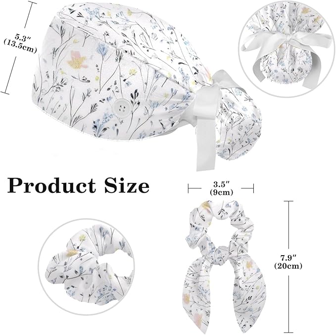 Scrub Cap with Hair Scrunchy, Ponytail Holder Surgical Cap