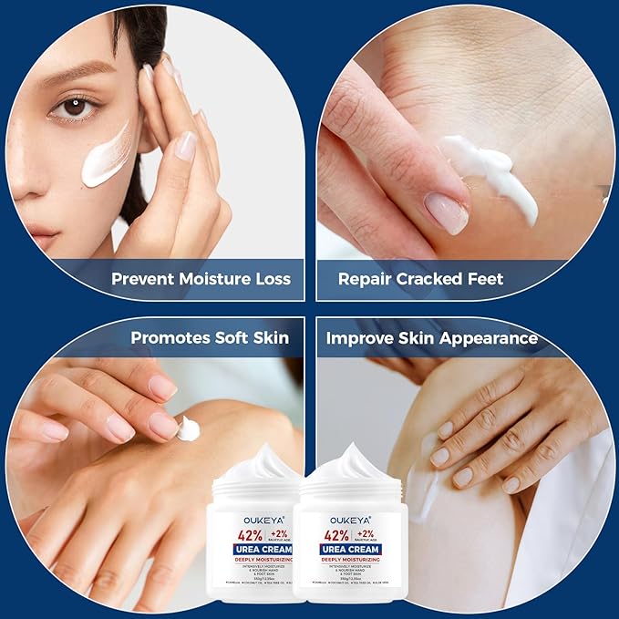 OUKEYA Urea Cream 42% plus Salicylic Acid 2% Net 12.35 Oz Foot & Hand Cream for Dry Cracked, Urea Lotion for Feet Maximum Strength, 2 Pack